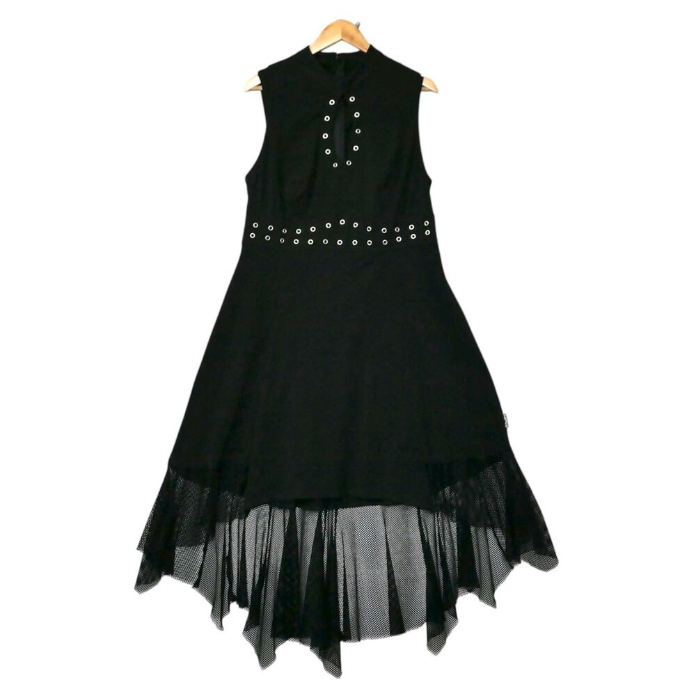 Tripp NYC Sz L ? Dress Womens Black Grommet Fishnet Punk Rock Whimsigoth Grunge
